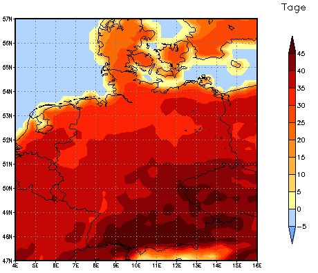 Gebietsmittel dieses Klimalaufs: +36 Tage